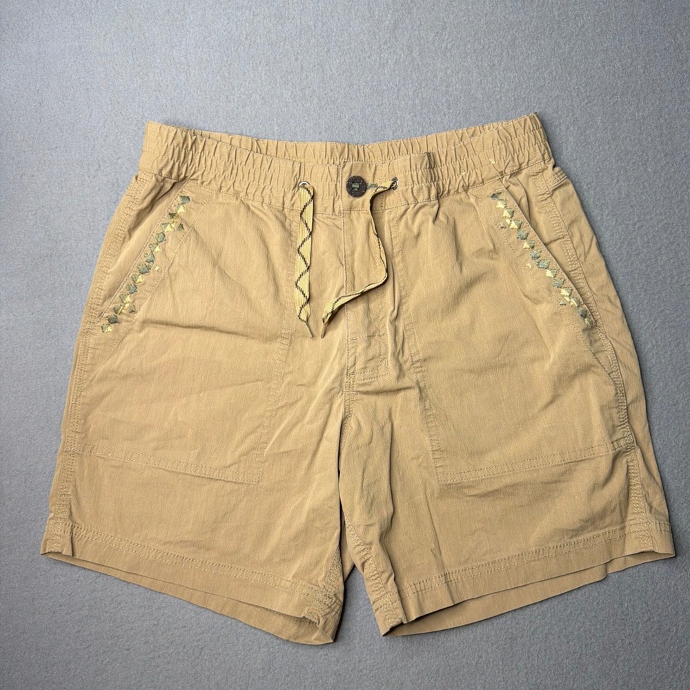 Howler Bros Horizon Shorts Mens Small Khaki Tan Hybrid Elastic Waist Embroidered